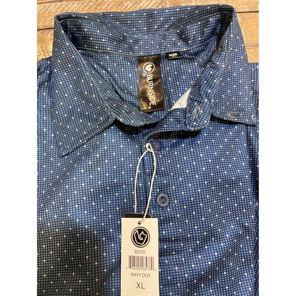 Burnside Mens Navy Dot‎ Polo Shirt XL POP Project Short Sleeve Golf Classic NWT